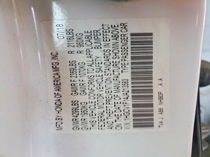 Aukcja sprzedaży 2018 Honda Accord, vin: 1HGCV1F14JA213583, numer aukcji: 60653546