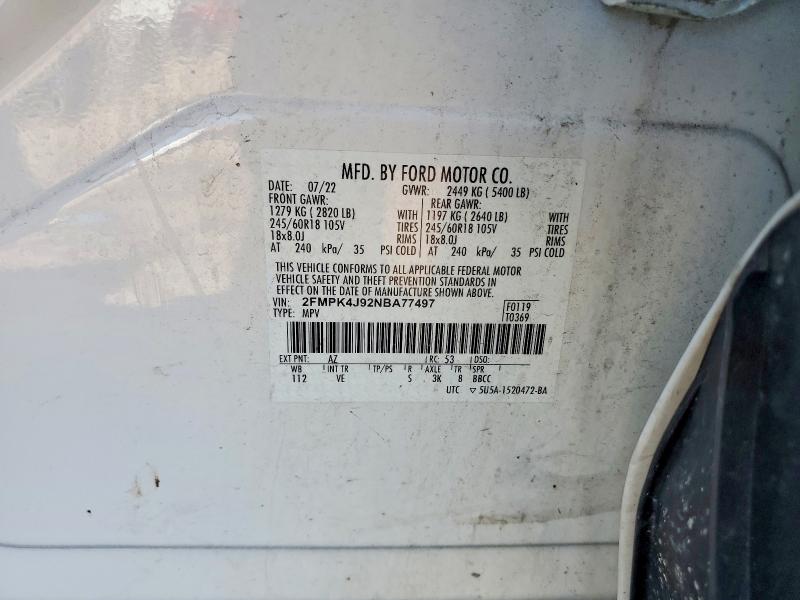 Продаж на аукціоні авто 2022 Ford Edge, vin: 2FMPK4J92NBA77497, номер лоту: 59982376