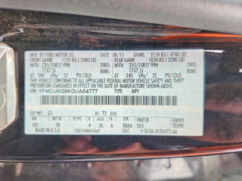 Продаж на аукціоні авто 2016 Ford Escape, vin: 1FMCU0G96GUA54777, номер лоту: 59405726