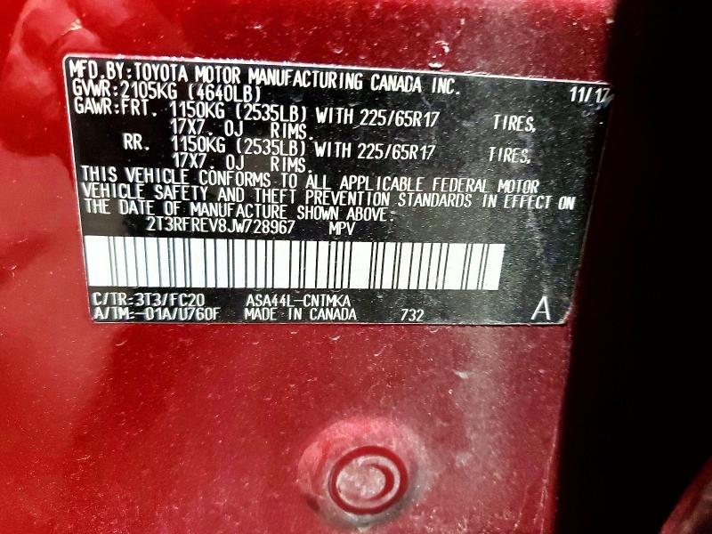 Aukcja sprzedaży 2018 Toyota Rav4, vin: 2T3RFREV8JW728967, numer aukcji: 63228726