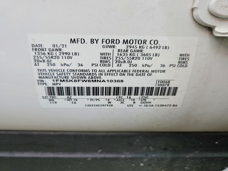 Aukcja sprzedaży 2021 Ford Explorer, vin: 1FM5K8FW8MNA10368, numer aukcji: 62605336