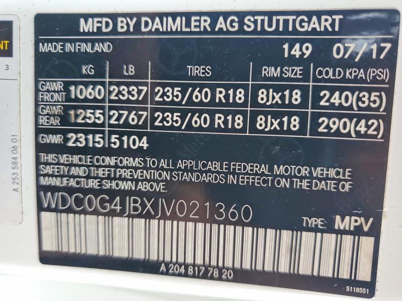 60485286 :رقم المزاد ، WDC0G4JBXJV021360 vin ، 2018 Mercedes-benz Glc مزاد بيع