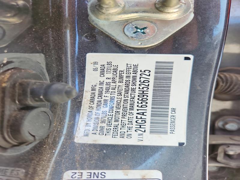 57754516 :رقم المزاد ، 2HGFA16569H526725 vin ، 2009 Honda Civic مزاد بيع