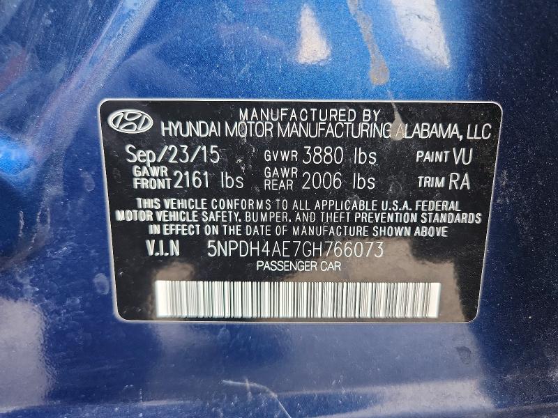 2016 Hyundai Elantra მანქანა იყიდება აუქციონზე, vin: 5NPDH4AE7GH766073, აუქციონის ნომერი: 60900936
