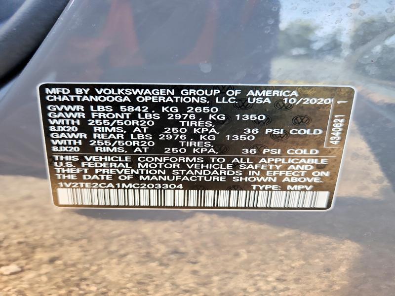 2021 Volkswagen Atlas Cross Sport მანქანა იყიდება აუქციონზე, vin: 1V2TE2CA1MC203304, აუქციონის ნომერი: 61097036