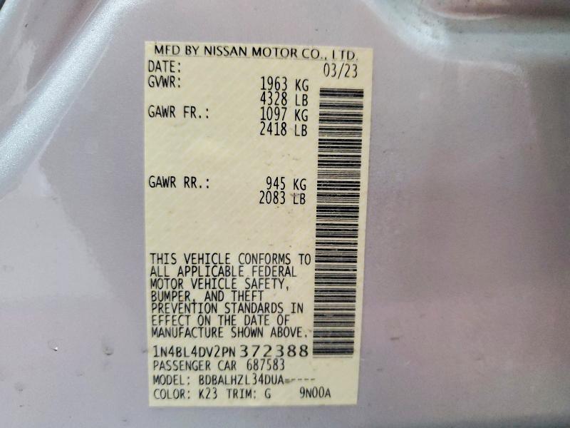 Aukcja sprzedaży 2023 Nissan Altima, vin: 1N4BL4DV2PN372388, numer aukcji: 63136246