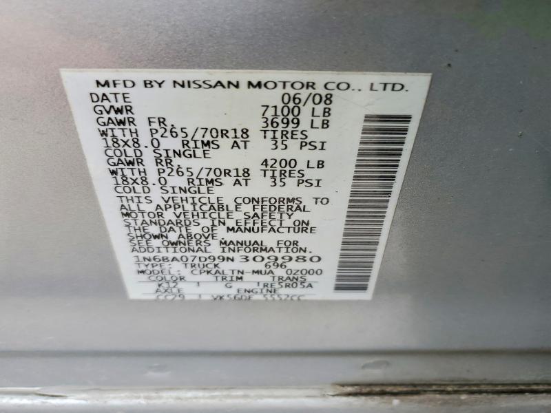 61060546 :رقم المزاد ، 1N6BA07D99N309980 vin ، 2009 Nissan Titan مزاد بيع