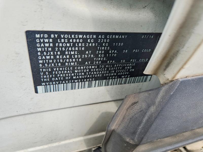Продаж на аукціоні авто 2015 Volkswagen Tiguan, vin: WVGBV7AX2FW518952, номер лоту: 60012516