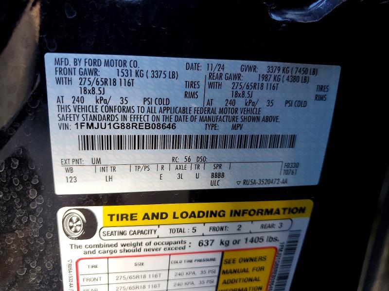 2024 Ford Expedition მანქანა იყიდება აუქციონზე, vin: 1FMJU1G88REB08646, აუქციონის ნომერი: 60685766