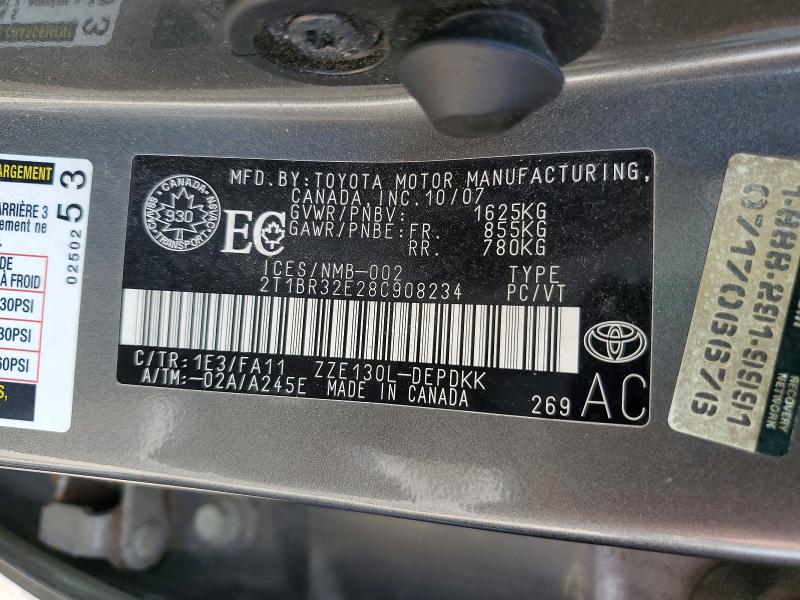 Aukcja sprzedaży 2008 Toyota Corolla, vin: 2T1BR32E28C908234, numer aukcji: 61303776