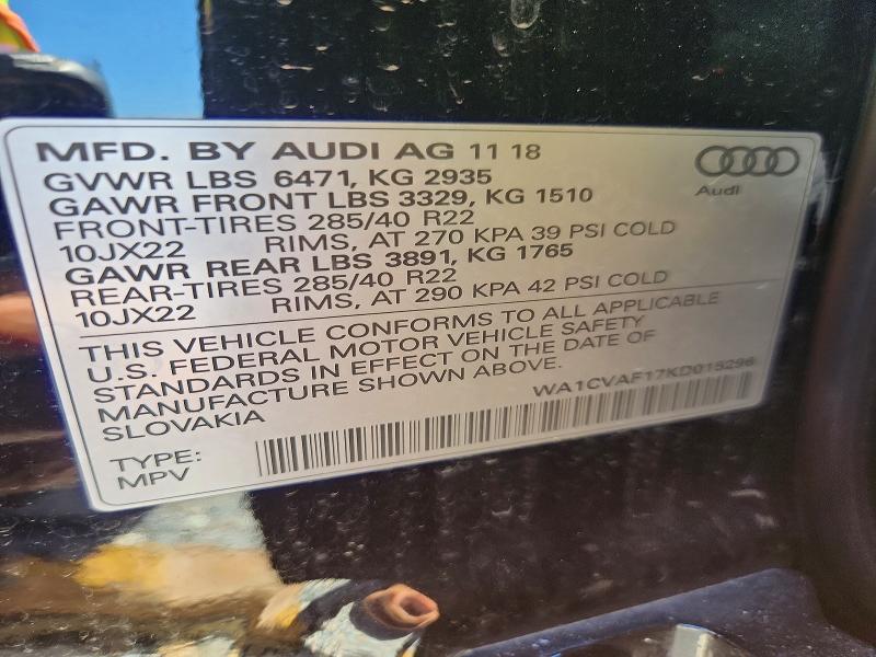 Aukcja sprzedaży 2019 Audi Q8, vin: WA1CVAF17KD015296, numer aukcji: 61021686