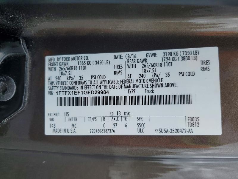 Продажа на аукционе авто 2016 Ford F150, vin: 1FTFX1EF1GFD29984, номер лота: 85630875