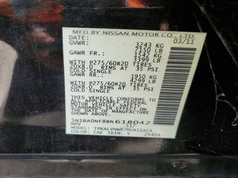 60569416 :رقم المزاد ، 5N1BA0NF8BN618042 vin ، 2011 Nissan Armada مزاد بيع