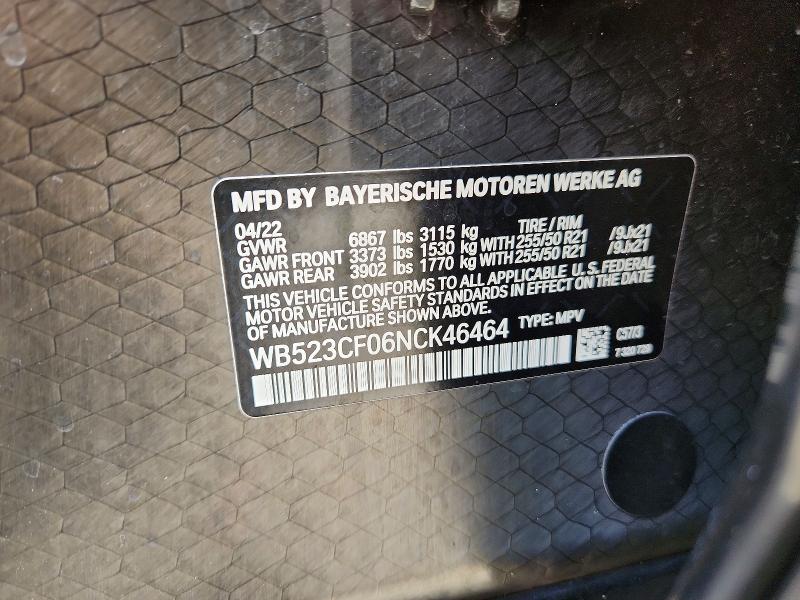 Aukcja sprzedaży 2022 Bmw Ix, vin: WB523CF06NCK46464, numer aukcji: 62799586