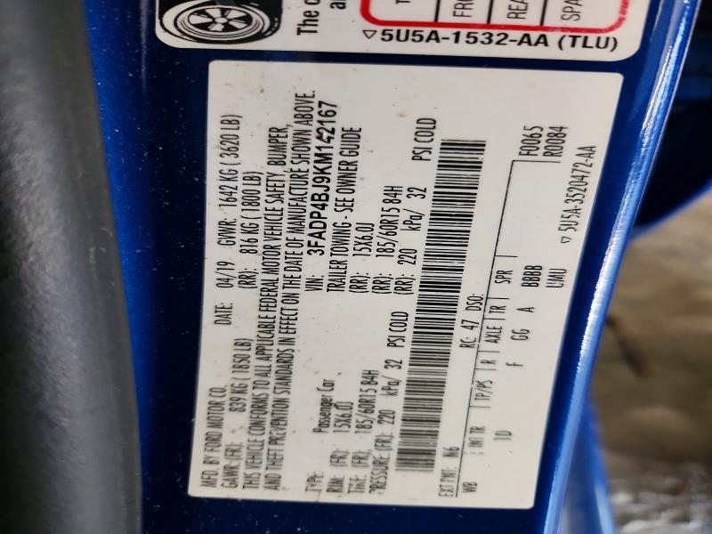 62282876 :رقم المزاد ، 3FADP4BJ9KM142167 vin ، 2019 Ford Fiesta مزاد بيع
