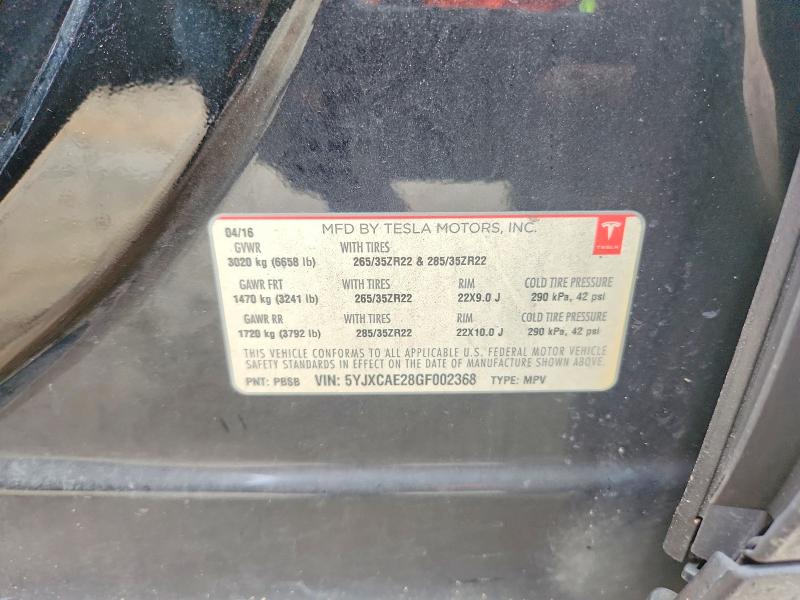 61060596 :رقم المزاد ، 5YJXCAE28GF002368 vin ، 2016 Tesla Model X مزاد بيع