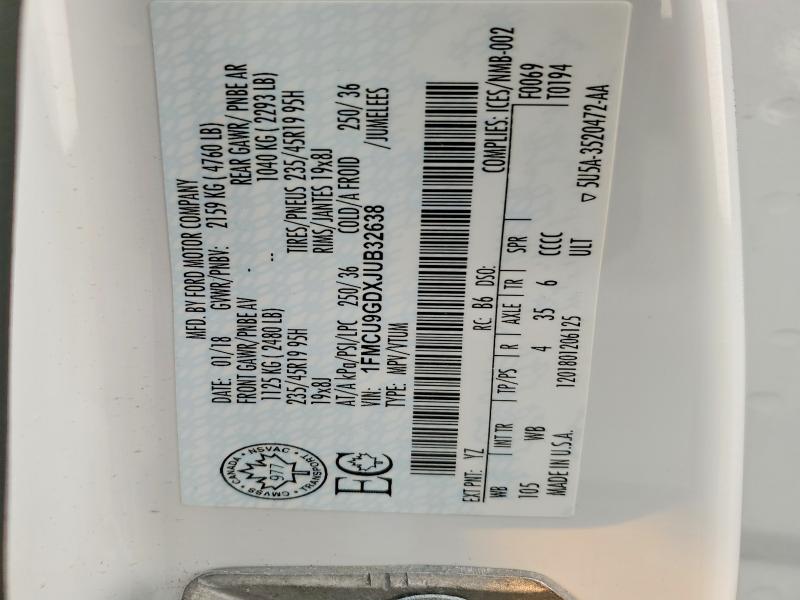 Продаж на аукціоні авто 2018 Ford Escape, vin: 1FMCU9GDXJUB32638, номер лоту: 62504616