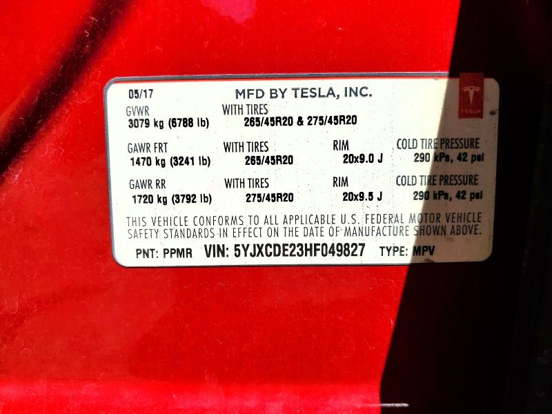 Aukcja sprzedaży 2017 Tesla Model X, vin: 5YJXCDE23HF049827, numer aukcji: 62622216