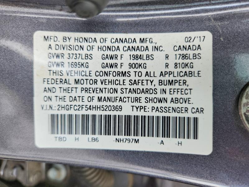 Продажа на аукционе авто 2017 Honda Civic, vin: 2HGFC2F54HH520369, номер лота: 62903116