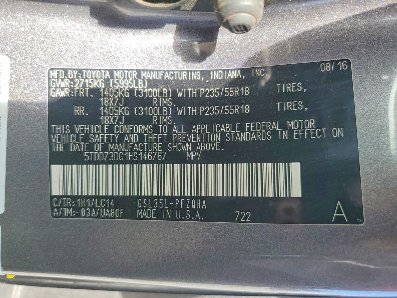 Aukcja sprzedaży 2017 Toyota Sienna, vin: 5TDDZ3DC1HS146767, numer aukcji: 61786516