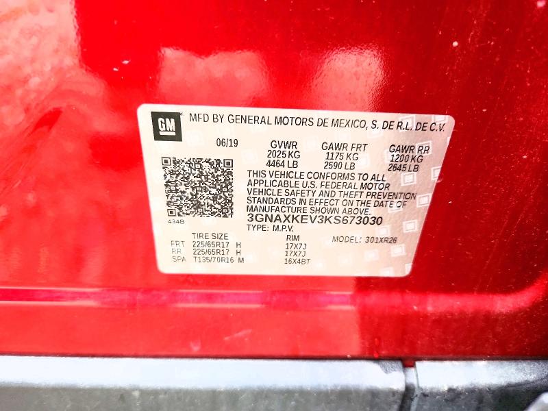62053916 :رقم المزاد ، 3GNAXKEV3KS673030 vin ، 2019 Chevrolet Equinox مزاد بيع