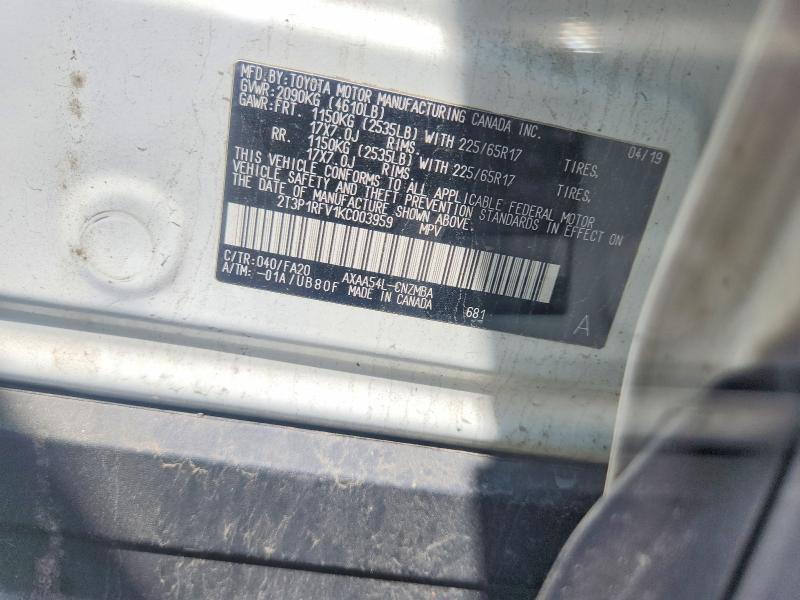 Продажа на аукционе авто 2019 Toyota Rav4, vin: 2T3P1RFV1KC003959, номер лота: 62432936