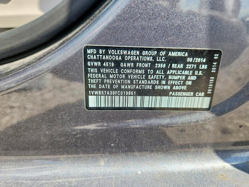 Продаж на аукціоні авто 2015 Volkswagen Passat, vin: 1VWBS7A39FC019851, номер лоту: 60080876