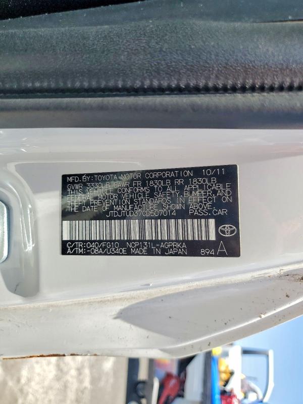 Aukcja sprzedaży 2012 Toyota Yaris, vin: JTDJTUD37CD507014, numer aukcji: 61708736