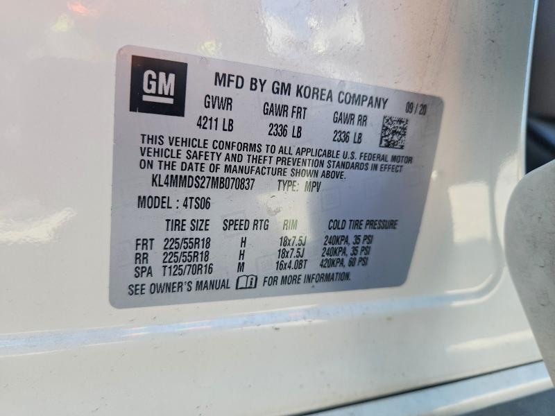 2021 Buick Encore Gx მანქანა იყიდება აუქციონზე, vin: KL4MMDS27MB070837, აუქციონის ნომერი: 60198116