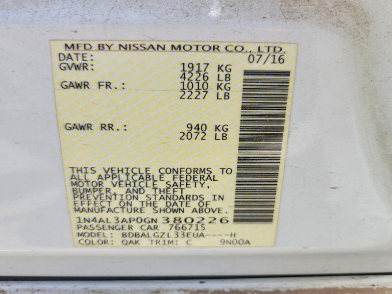 61572006 :رقم المزاد ، 1N4AL3AP0GN380226 vin ، 2016 Nissan Altima مزاد بيع