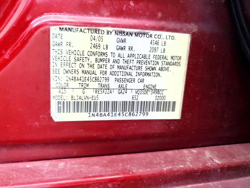 Продажа на аукционе авто 2005 Nissan Maxima, vin: 1N4BA41E45C862799, номер лота: 61769866