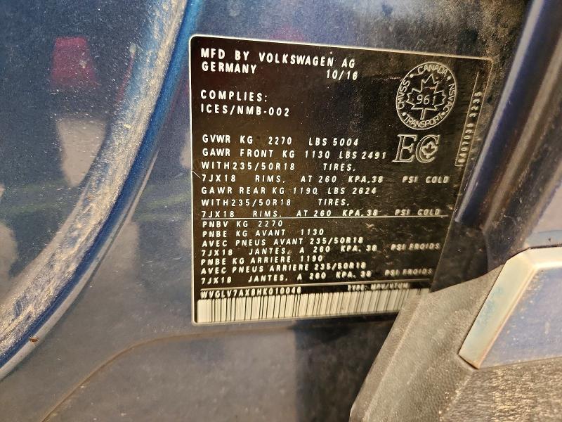 61158116 :رقم المزاد ، WVGLV7AX8HK010046 vin ، 2017 Volkswagen Tiguan مزاد بيع