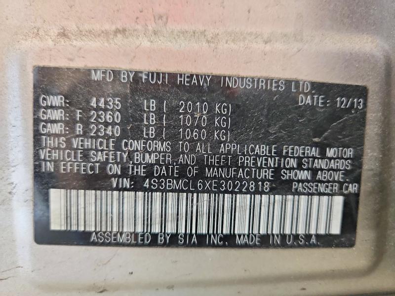 58778066 :رقم المزاد ، 4S3BMCL6XE3022818 vin ، 2014 Subaru Legacy مزاد بيع