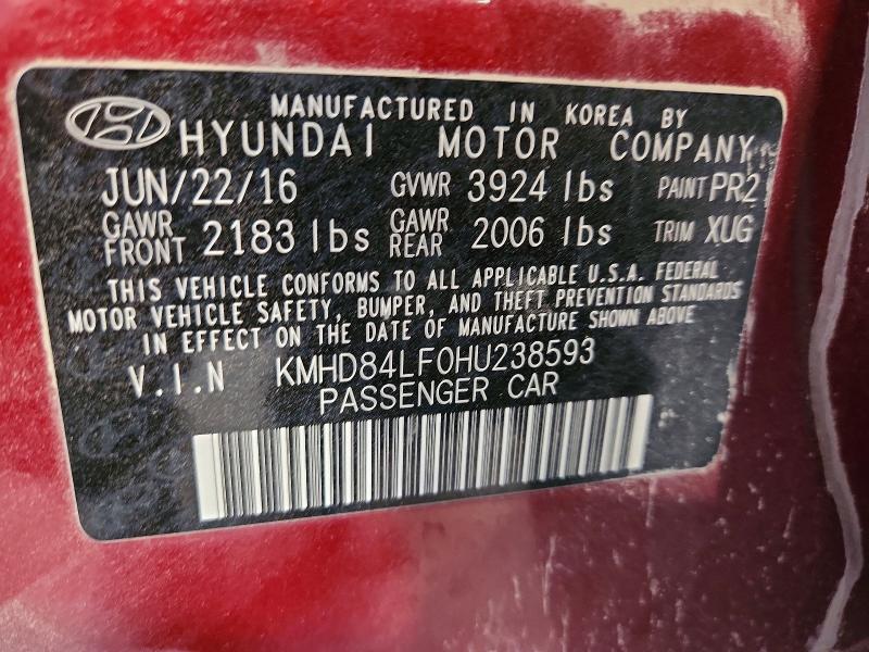 Aukcja sprzedaży 2017 Hyundai Elantra, vin: KMHD84LF0HU238593, numer aukcji: 59668036