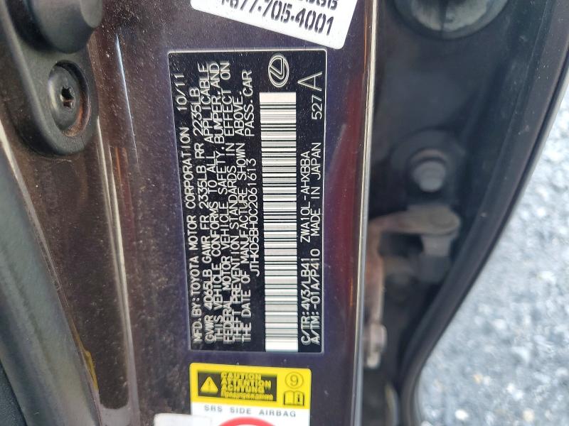 61890956 :رقم المزاد ، JTHKD5BH0C2061613 vin ، 2012 Lexus Ct مزاد بيع