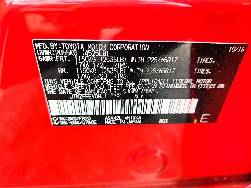 Aukcja sprzedaży 2017 Toyota Rav4, vin: JTMZFREV0HJ113791, numer aukcji: 60974986
