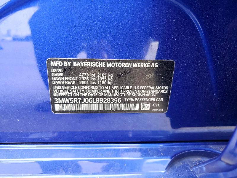 Aukcja sprzedaży 2020 Bmw 330xi, vin: 3MW5R7J06L8B28396, numer aukcji: 60173816