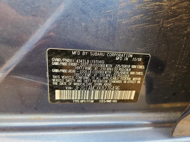 2019 Subaru Crosstrek მანქანა იყიდება აუქციონზე, vin: JF2GTAMCXK8276496, აუქციონის ნომერი: 61043476
