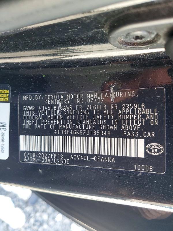 Aukcja sprzedaży 2007 Toyota Camry, vin: 4T1BE46K97U185948, numer aukcji: 61847976