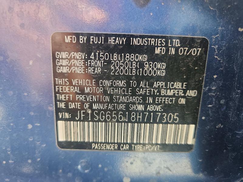 Продажа на аукционе авто 2008 Subaru Forester, vin: JF1SG65618H717305, номер лота: 59714956