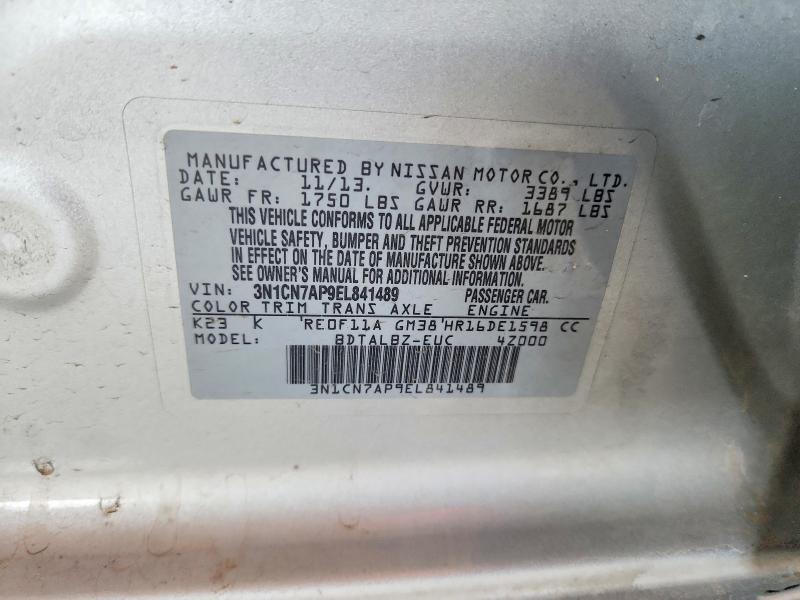 Продаж на аукціоні авто 2014 Nissan Versa, vin: 3N1CN7AP9EL841489, номер лоту: 61345966