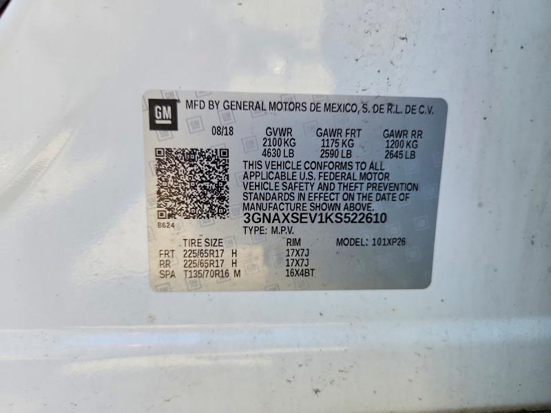 61553076 :رقم المزاد ، 3GNAXSEV1KS522610 vin ، 2019 Chevrolet Equinox مزاد بيع
