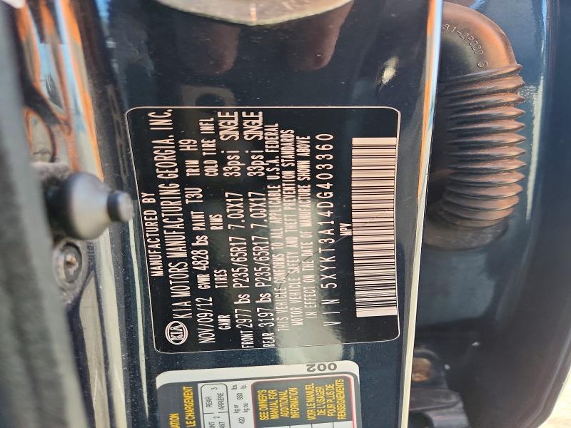 2013 Kia Sorento მანქანა იყიდება აუქციონზე, vin: 5XYKT3A14DG403360, აუქციონის ნომერი: 63037116