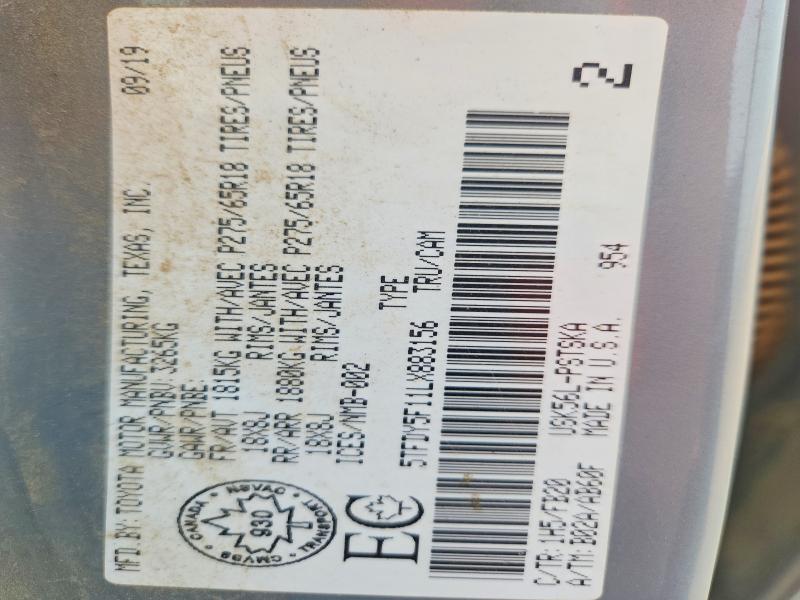 Auction sale of the 2020 Toyota Tundra, vin: 5TFDY5F11LX883156, lot number: 60987426