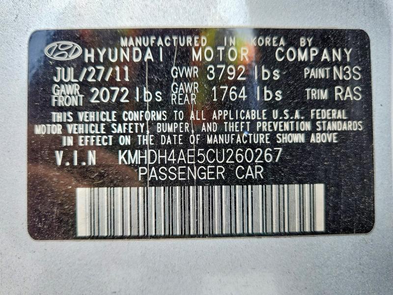 62765966 :رقم المزاد ، KMHDH4AE5CU260267 vin ، 2012 Hyundai Elantra مزاد بيع