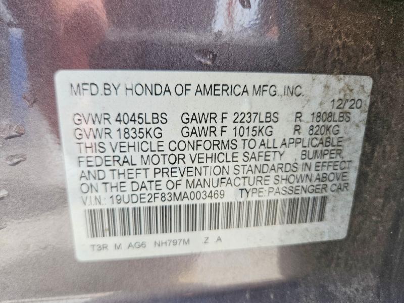 61026586 :رقم المزاد ، 19UDE2F83MA003469 vin ، 2021 Acura Ilx مزاد بيع