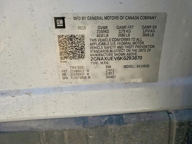 Auction sale of the 2019 Chevrolet Equinox, vin: 2GNAXUEV6K6293870, lot number: 85625745