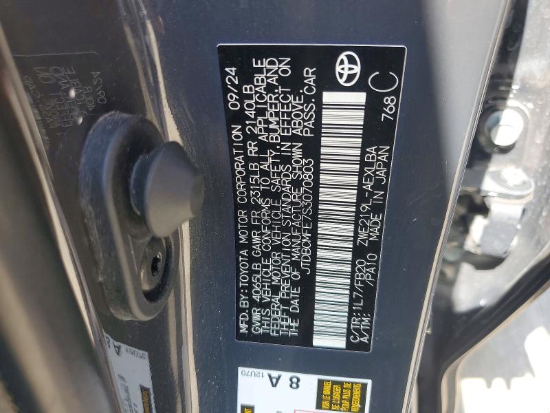 2025 Toyota Corolla Hybrid მანქანა იყიდება აუქციონზე, vin: JTDBCMFE7S3070803, აუქციონის ნომერი: 59853616
