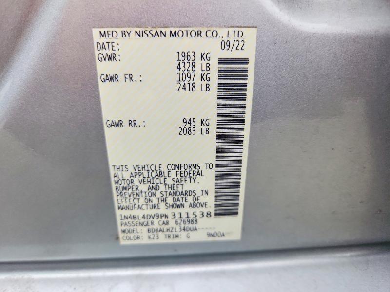 Продаж на аукціоні авто 2023 Nissan Altima, vin: 1N4BL4DV9PN311538, номер лоту: 62037276