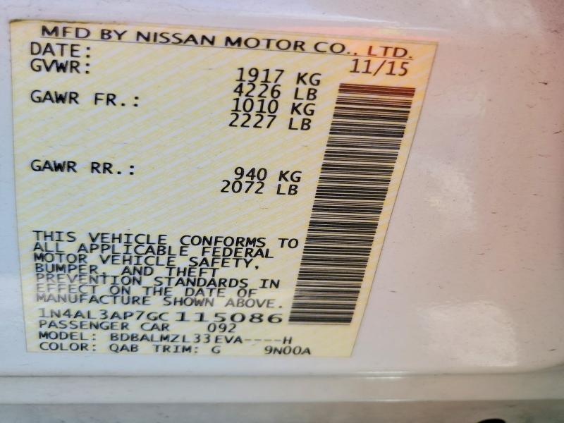Aukcja sprzedaży 2016 Nissan Altima, vin: 1N4AL3AP7GC115086, numer aukcji: 60675726
